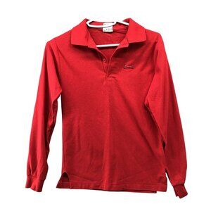 Vintage Le Tigre Kids Size M 12-14 Long Sleeve Polo Shirt Red Embroidered